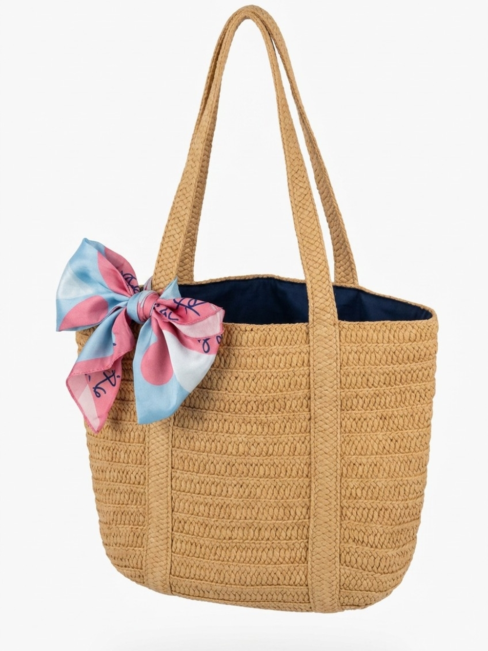 Women's Straw Tote Bag Woven Beach Shoulder Bag Tan Large Shopper Purse with Sca